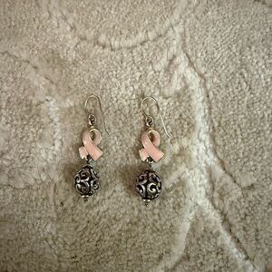 Brighton Pink Ribbon Breast Cancer Earrings 1.5" Vintage